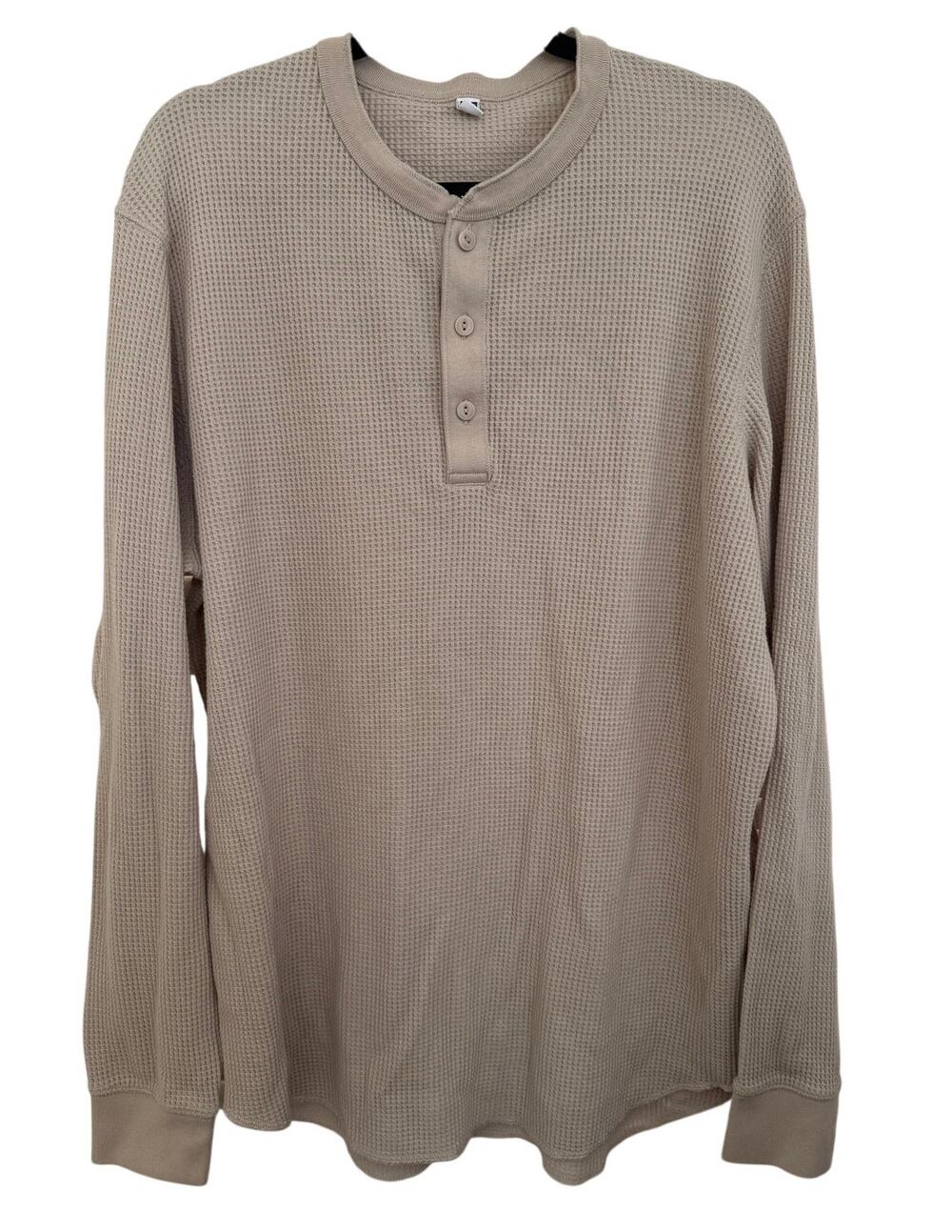 Uniqlo Beige Henley Waffle Knit Top Long Sleeve XL Minimal Loungewear Casual